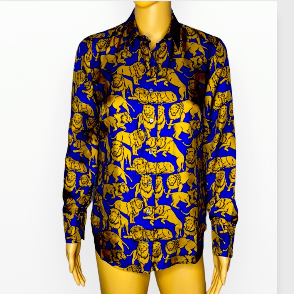 J.Crew Collection Royal Blue Gold
Lion Print Silk Shirt Blouse Size 0 - Picture 6 of 14